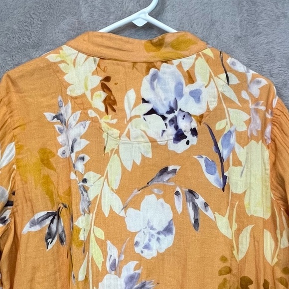 Soft Surroundings Pauleena Gauzy Orange Floral Asian Blouse Top Sz L Buttons - Picture 12 of 15